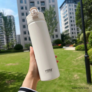 Tyeso 600/750ML Stainless Steel Vacuum Flask With Straw Car Thermal Cup Sports Water Bottle Travel Insulated Cup Thermal Mug