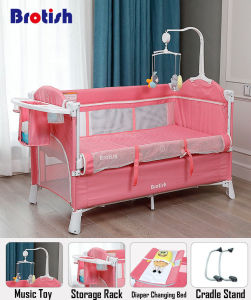 [SG Stock] Brotish Baby Bedside Crib Foldable Bed with Mosquito Netting Diaper Changing Table Mattress