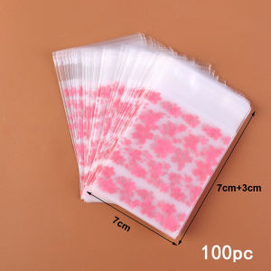 100pcs Cherry Blossoms Floral Cookie Packaging Bag Candy Cookie Plastic Pastry Self-Adhesive Wrapper