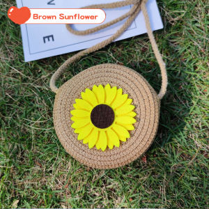 Kissbaby Kids girl straw woven crossbody bag cute flower zipper plant straw shoulder bag