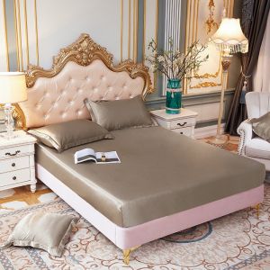 Dansunreve Silk Fitted Bedsheet Ice Touch Soft Fittedsheet with Elastic Mattress Cover Queen King Size