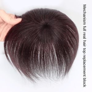 100% Human Hair Piece Black And Dark Brown Hair Topper Hair Replacement Cover White Hair Breathable And Lightweight Wig Increase Hair Volume For Women
