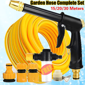 Car Wash Faucet Full set Alloy water gun Garden hose Set Heavy duty garden hose reel truck 66 ft /20 m /164 ft /50 m hose metal water gun wall/floor mount