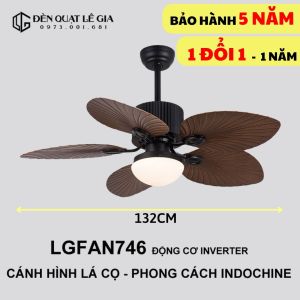 Quạt Trần Phong Cách Đông Dương LGFAN746 | Quạt Trần Hiện Đại Indochine Style | Quạt Trần Lá Cọ Trang Trí Phòng Khách