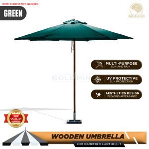 Wooden Beach Umbrella Outdoor 2.3m Dia x 2.40m Height (Ivory WhiteBlueGreen and Maroon) Great for summer