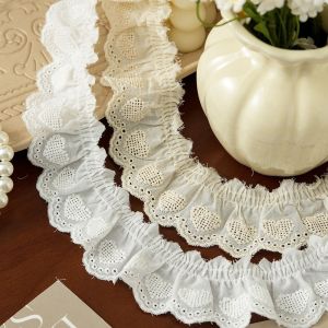 CHUAN 5cm Wide Ruffle Trim Handmade Cotton Wrinkle Lace Skirt Edge DIY Heart Embroidered Pleated Fabric Ribbons Sewing Accessories