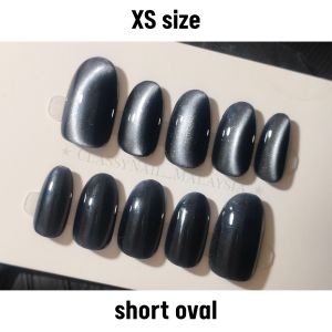 black color artificial nail black cateye gel color press on nail  short oval shape fake nail handmade press on nail