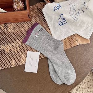 4Pairs Embroidered Sanrio Hello Kitty Mid Tube Socks Spring and Autumn Cute Cartoon Cotton Socks Ins Womens Long Tube Stockings