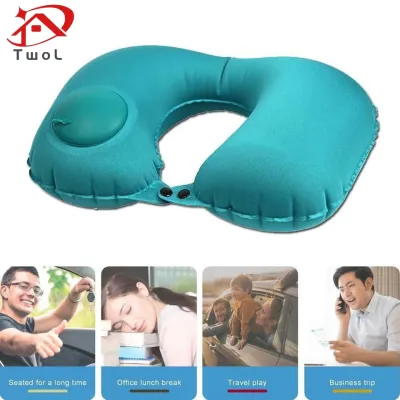 TwoL Press-inflatable U-shaped Pillow Functional Air Travel Cushion Office Travel Pillow