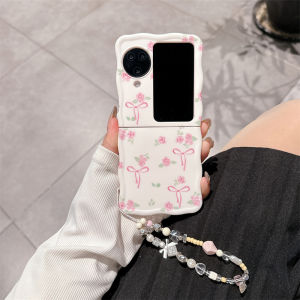 Protective Cover with Chain Strap for Oppo Find N3 Flip Find N2 Flip Shockproof Clear Mobile Phone Case Cute Bow Knot Cartoon Pattern