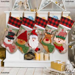 [COD] kunzhan Christmas Stockings Christmas Stocking Deer Santa Snowman Burlap Plaid Xmas Stocking Holiday Christmas Decoration For Family