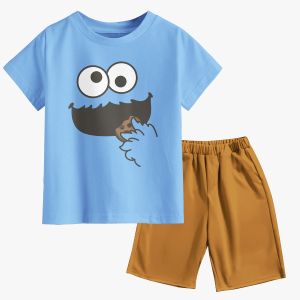 Setelan Anak Lengan Pendek Celana Pendek Motif Cartoon Face Series 1 - 10 Tahun