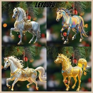 LEYOUFU จี้กระจกมองหลังอะคริลิครูปม้ารถทำจากอะคริลิคมีเสน่ห์ประดับต้นคริสต์มาสกระเป๋าเป้สะพายหลังเครื่องประดับแขวนตกแต่งงานเลี้ยงปีใหม่