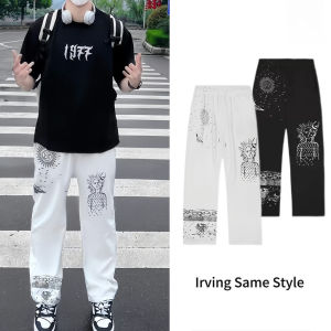 กางเกงเทรนนิงสำหรับผู้ชาย สไตล์ฮิปฮอปและบาสเกตบอล สีดำขาว