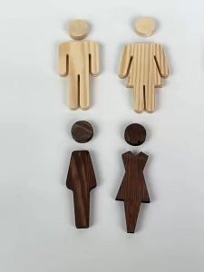 Premium Bathroom Sign Wooden Signage Mens And Womens Toilet Sign Elegant Hotel WC Wash Room Door Wall Decor Label Sticker