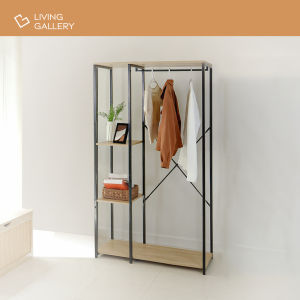 Living Gallery 3-Tier Garment Rack  Oak Wood  Black Frame  Dimension: L90xW40.4xH167