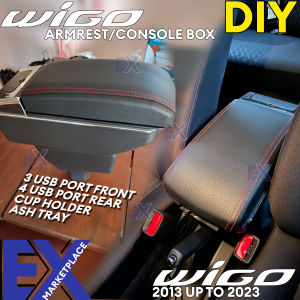 Toyota Wigo 2013 to 2022 Console Box Premium ( Red Stitches / Black Stitches ) / Car Armrest / Console Box Double Layer ( arm rest ) ( Wigo Car Accessories )