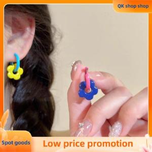 ✨QK shop✨ Dopamine Colorful Asymmetrical Flowers Drop Earrings For Women Girls Hoilday Jewelry Cute Gifts