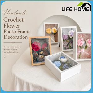 Handmade Crochet Flower Bouquet Finished Knitted Eternal Flower Bouquet Frame Decoration Hanging Ornament Holiday Gift
