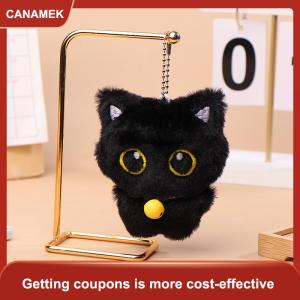 【CANAMEK 】 1PC Cartoon Kitten Soft Stuffed Doll Pendant Cute Bell Black Cat Plush Toy Keychain Car Key Ring Backpack Bag Decor Kid Gift