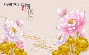Tranh gạch 3d hoa sen trang trí