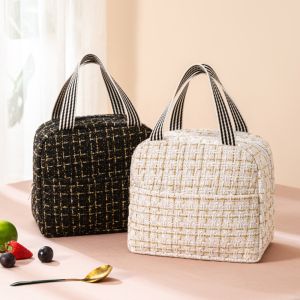NHG Aluminum Foil Thermal Lunch Bag Zipper Solid Color Food Storage Bag Portable Handheld Insulated Lunch Bag Women