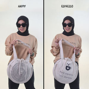 SPNB Tote bag Resleting Aesthetic Kanvas Pria Wanita Cirbag Happy Espresso
