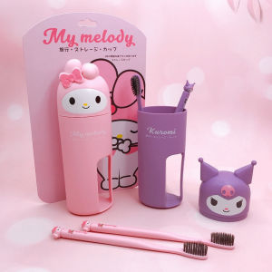 Kawaii Sanrioed Kuromi Mouthwash Cup Storage Box Cute Hello Kitty My Melody Cinnamoroll Travel Portable Plastic Toothbrush Cup