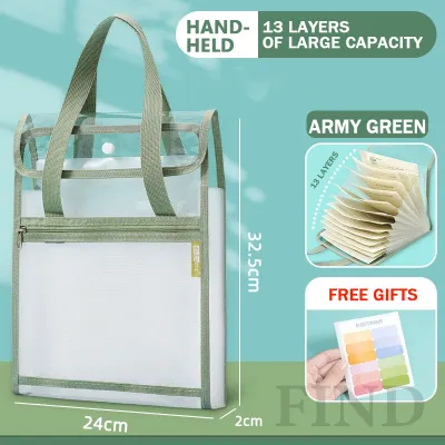 FIND 13-Layer Handle Long size Folder A4 File Organizer Expanding File Folder Portable Folder Bag School supplies