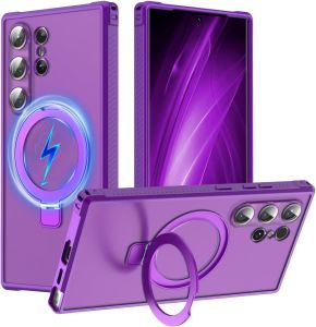 for Galaxy S25 Ultra Casewith Magnetic Invisible Stand[Compatible with MagSafe] Slim Translucent Matte Hard Shockproof Protective Case for Samsung S25 Ultra/S25+/S24 Ultra/S24+/S24 FE/A16