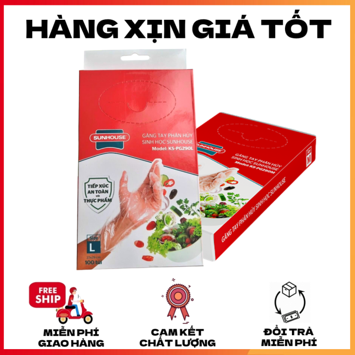 Hộp 100 gang tay thực phẩm Sunhouse tự phân hủy, an toàn, bảo vệ môi ...