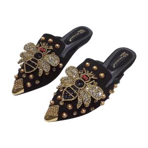 geyunya Women Fashion Korean Version Mules Sandals Honeybee Pattern Inlay Flat Slippers(35-41 Size)
