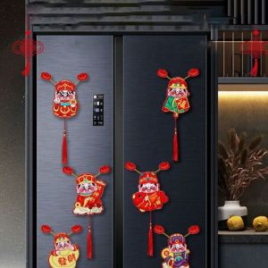 PWD0442 Tự dính Miếng dán tủ lạnh God of Wealth Hoạt hình 3D Nam châm Lễ Hội Mùa Xuân Miếng dán nam châm lễ hội Phong cách Trung Quốc dây chuyền thần lắc đầu Trang trí cửa