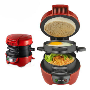 Electric Hamburger Maker Sandwich Maker with Egg Cooker Ring Non-Stick Breakfast Maker Multifunction Muffins Croissants Mini Waffles Sandwich Making Machine