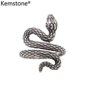 Kemstone Snake Design Titanium Steel Ring Vintage Punk Style for Men Fashion Jewelry Gift