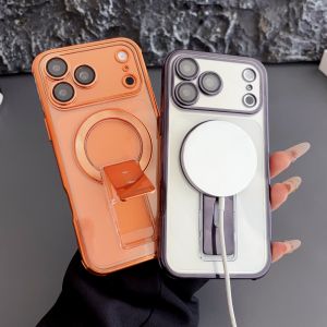 New Invisible Foldable Magnetic Stand Phone Case For 17 Pro Max 16 Plus 15 14 13 12 11 For Magsafe Kickstand Shockproof Cover