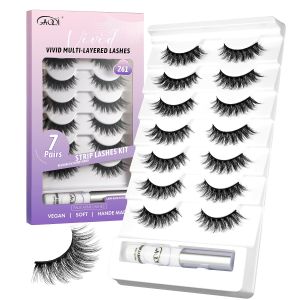 False Eyelashes Strip Lashes Kit With Glue Natural Lash Strips(217)    Natural Lashes with Spikes Glue Is Included 7 Pairs Reusable Soft Faux-mink Lashes Black Band Like EyelinerCruelty-free