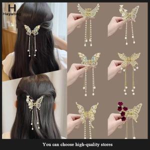 Hayating Exquisite Rhinestone Butterfly Fringe Hair Claw Clips Korean New Ponytail Braid Hairpin Girl Crab Metal Headdress Gift