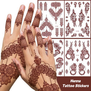 SINGLE Legs Arm Henna Tattoo Stickers Lace Fake Tattoo Red Mehndi Stickers Temporary Tattoo Fashion India Flower Red Henna Tattoo Decals Women/Lady