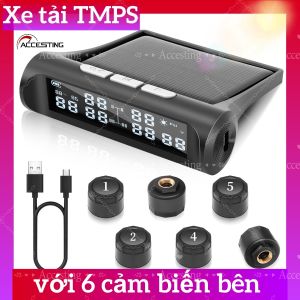 Áp suất lốp hệ thống giám sát TPMS không dây năng lượng mặt trời xe tải nhiệt độ báo động áp suất lốp cảnh báo với màn hình LCD 6 Bộ cảm biến bên ngoài Tire pressure Monitoring