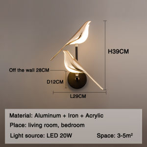 Nordic Style Art Magpie Bird Bedroom Bedside Led Wall Lamp Creative Parlor Background Wall Decoration Wall Sconce Lighting