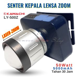 Senter Kepala Zoom In-Out Terbaru 50 Watt 5000mAh Tahan Lama LED Putih KAWACHI LY-500Z