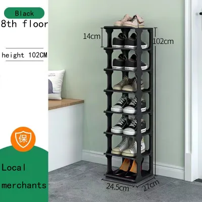 8 10 Kệ giày nhiều tầng Cửa nhà mạnh mẽ Tủ giày đơn giản nhỏ Phòng ký túc xá Nhập cảnh cao độ bền cao nhựa PP Đen trắng