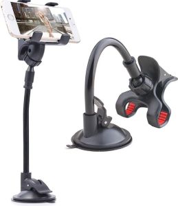 Universal Long Arm Car Phone Mount Windshield Holder with Long Arm & Double Clip Strong Suction Cup Dashboard & Windshield Smartphone Holder