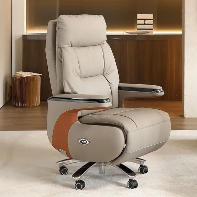 Real leather boss chair electric office chair home computer chair comfortable sitting room study room massage business lunch break recliner chair