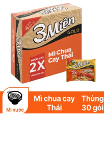 Thùng 30 gói mì 3 Miền Gold vị chua cay Thái 75g