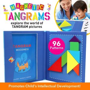 [SG Stock][Educational Toy] Magnetic Tangram Block Set 96 Patterns Travel Game For Kids Jigsaw Childrens Toys
