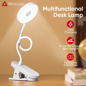 Mitsushi Rechargeable Table Lamp Clamp LED Desk Lamp with Swing Arm Study Light Eye Protection Dimmable Night Lamp