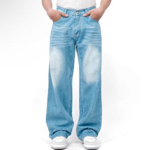 Jeans Pria Baggy Gaya Korea Skena Y2K Full Length Warna Denim