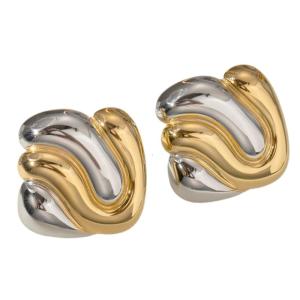 Elegant Gold and Silver Geometric Studs Earrings Elegant Geometry Two Tone Ear Accessories Modern Womens